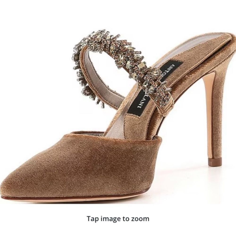 ANTONIO MELANI Tan Velvet Crystal Embellished Heels - Picture 3 of 11